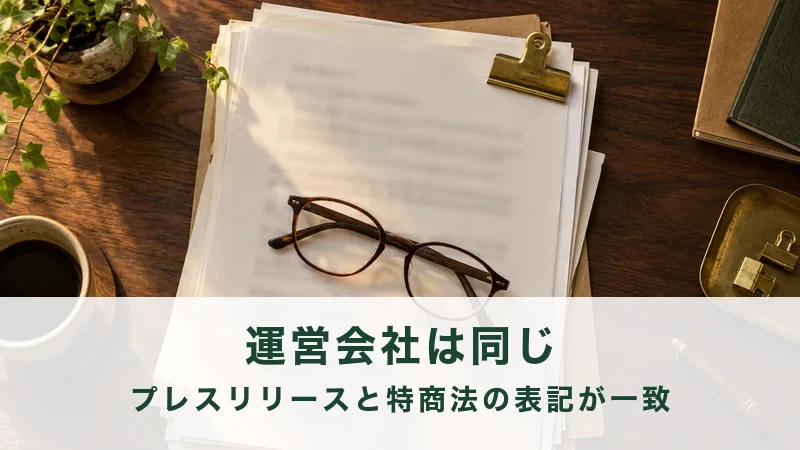 書類のうえに置かれた眼鏡と、会社の住所が印字された用紙