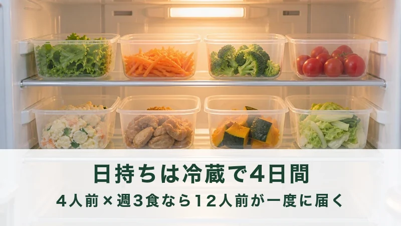 ふたを開けた保存容器がいくつも冷蔵庫の中に並んでいる