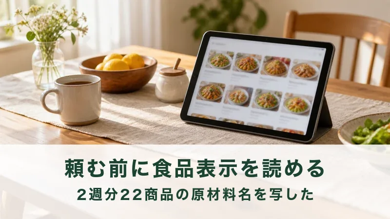 食卓に置いたタブレットに表示されたメニュー一覧